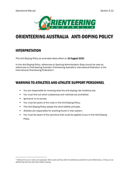 Orienteering Australia Anti-Doping Policy