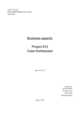 Business Aspects Project #12 Case Korkeasaari