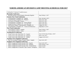 North American Division Camp Meeting Schedule for 2017