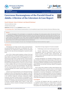 Cavernous Haemangioma of the Parotid Gland in Adults: a Review of the Literature & Case Report
