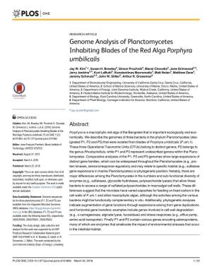 Genome Analysis of Planctomycetes Inhabiting Blades of the Red Alga Porphyra Umbilicalis