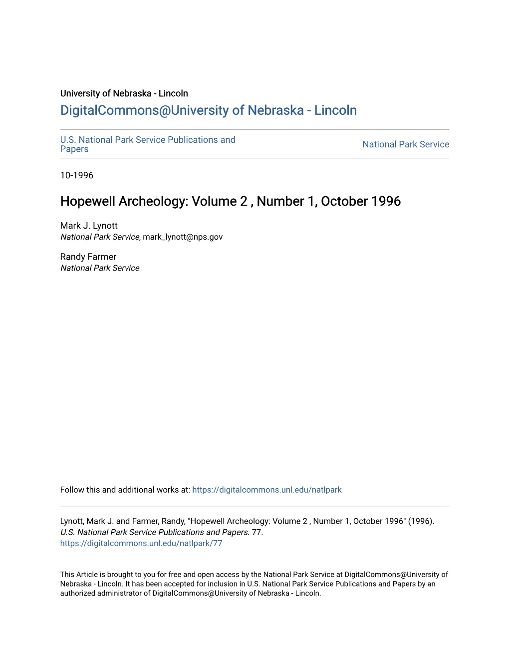 Hopewell Archeology: Volume 2 , Number 1, October 1996