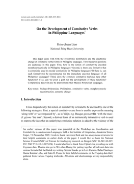 On the Development of Comitative Verbs in Philippine Languages*