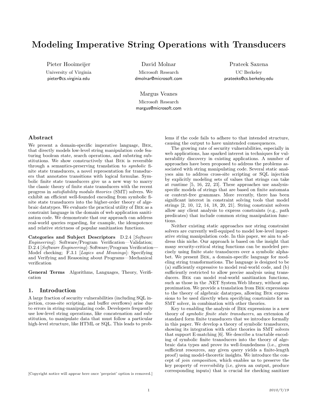 Modeling Imperative String Operations with Transducers