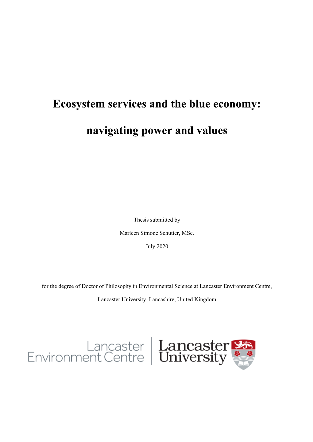 Ecosystem Services and the Blue Economy