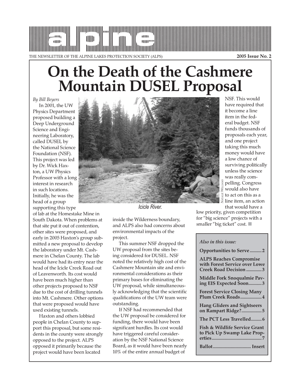 On the Death of the Cashmere Mountain DUSEL Proposal by Bill Beyers NSF