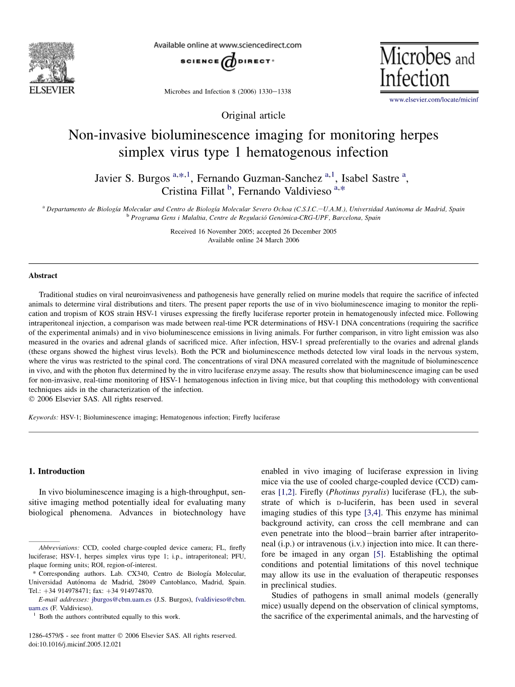 Non-Invasive Bioluminescence Imaging for Monitoring Herpes Simplex Virus Type 1 Hematogenous Infection