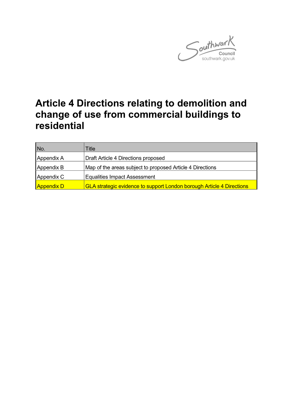 Article 4 Directions Relating to Demolition and Change of Use from Commercial Buildings to Residential