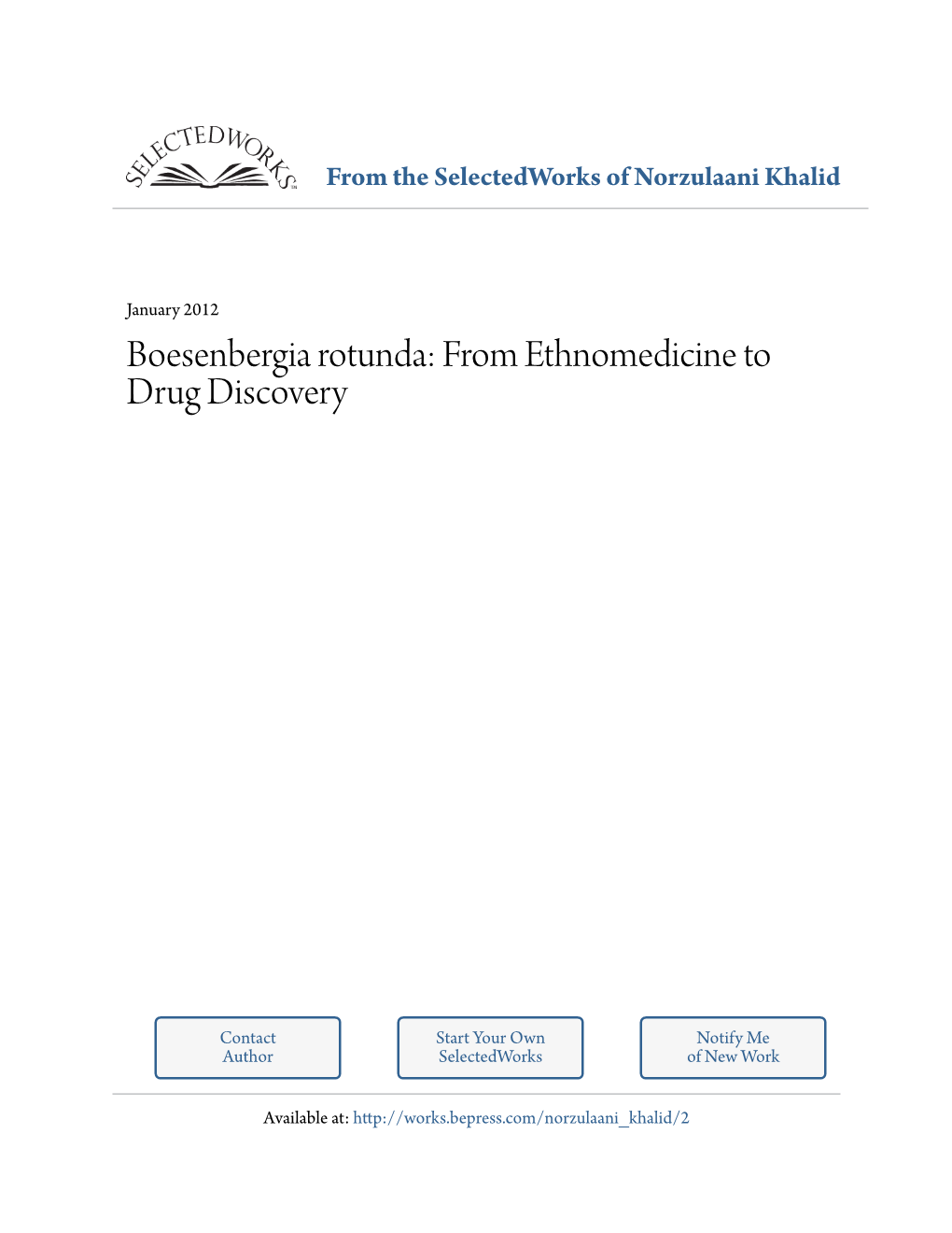 Boesenbergia Rotunda: from Ethnomedicine to Drug Discovery