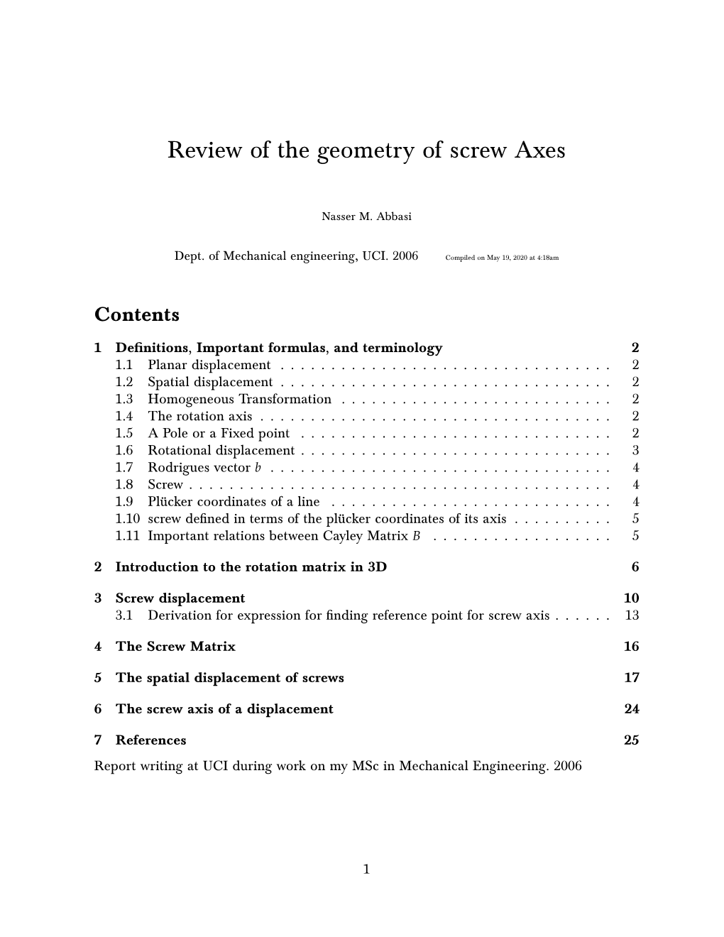 Review of the Geometry of Screw Axes