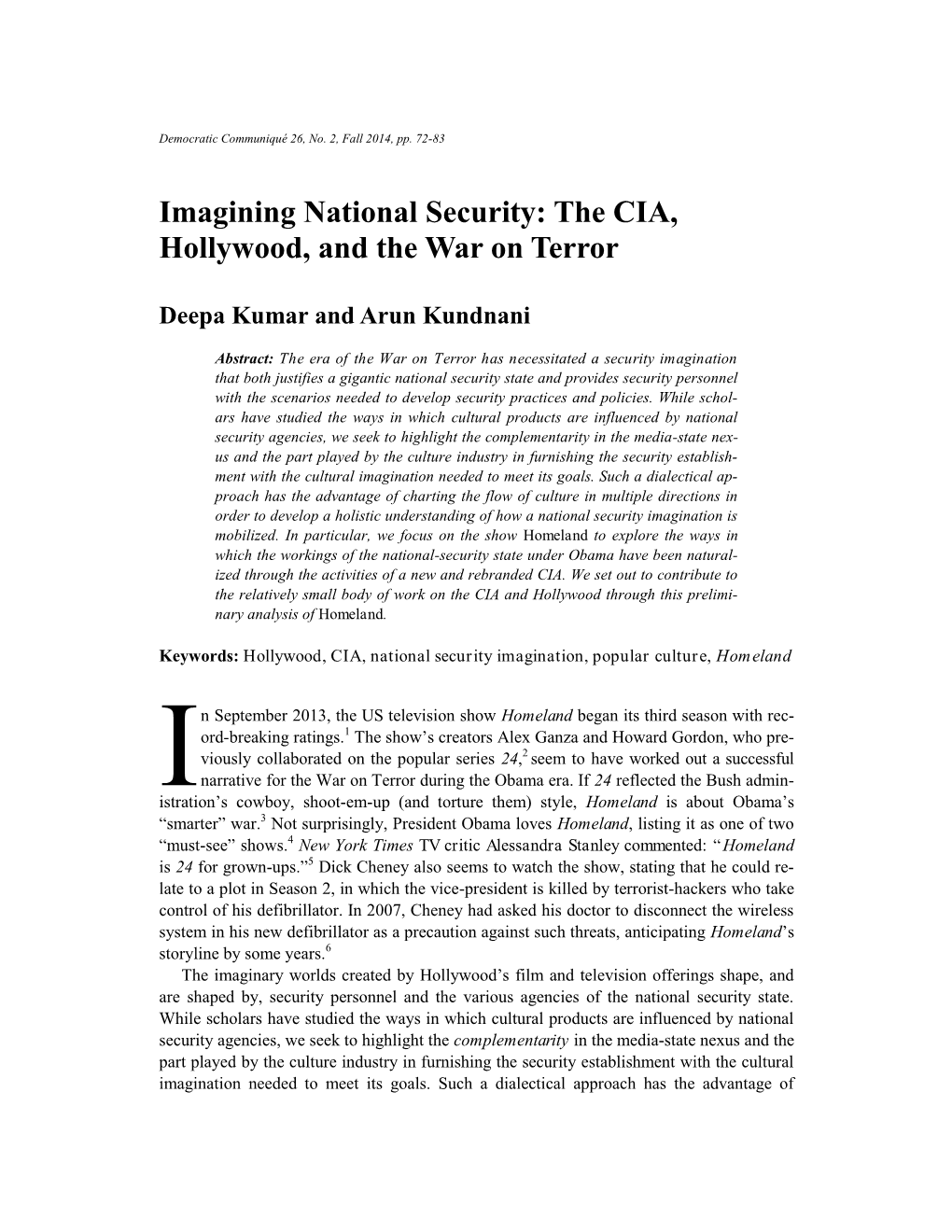 Imagining National Security: the CIA, Hollywood, and the War on Terror