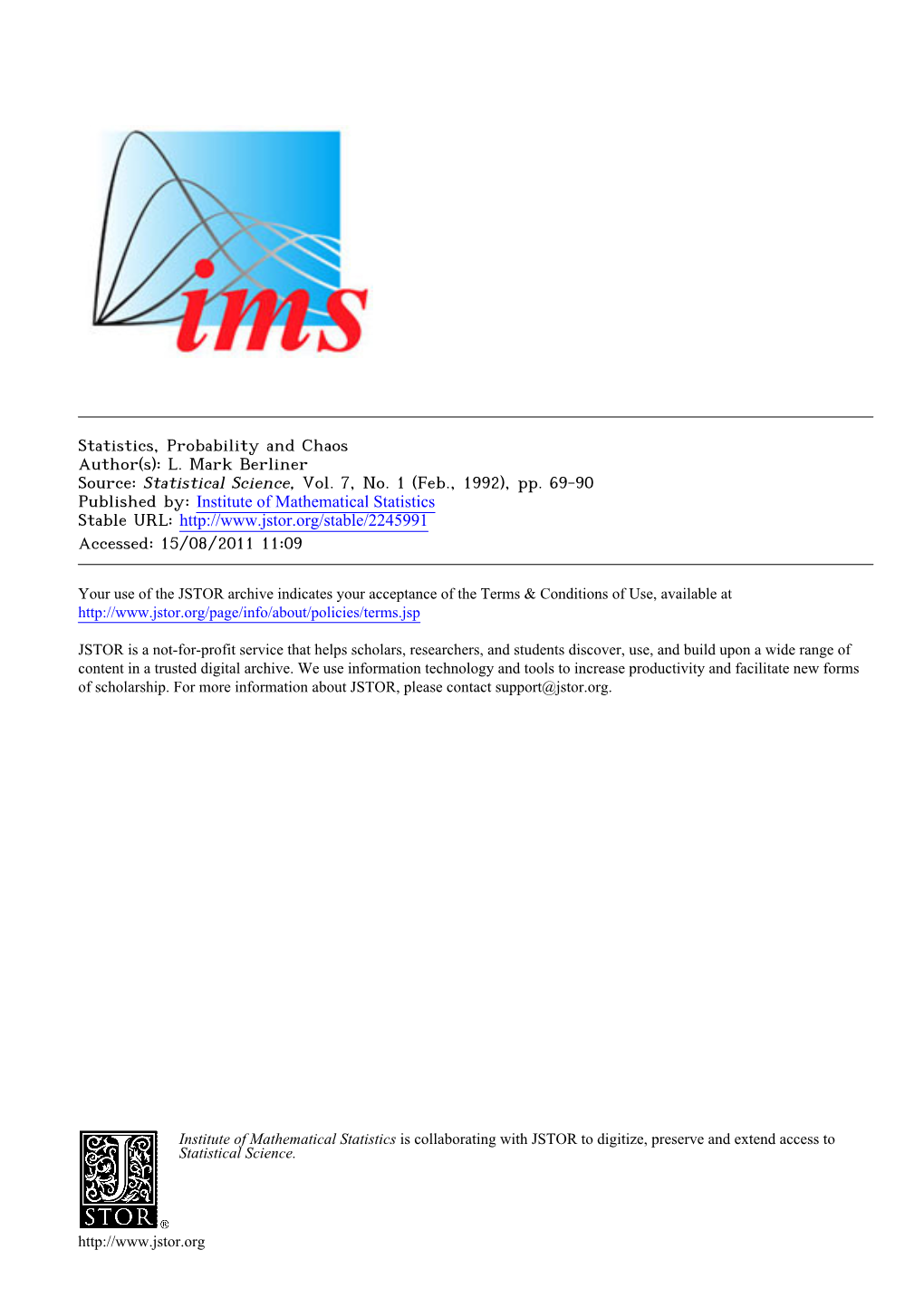 Statistics, Probability and Chaos Author(S): L