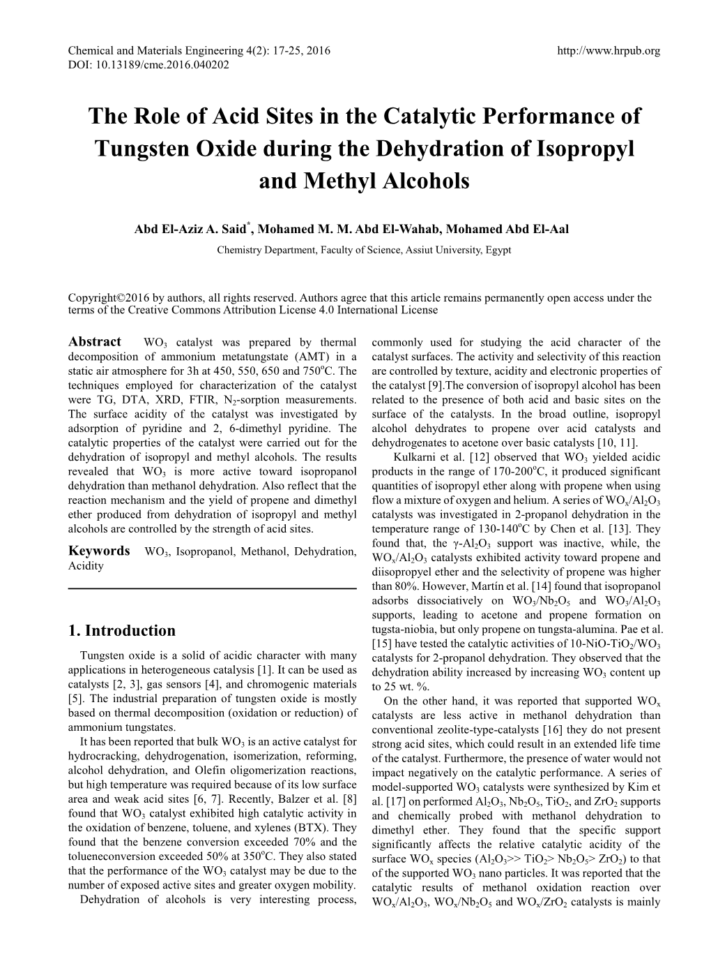 The Role of Acid Sites in the Catalytic Performance of Tungsten Oxide During the Dehydration of Isopropyl and Methyl Alcohols