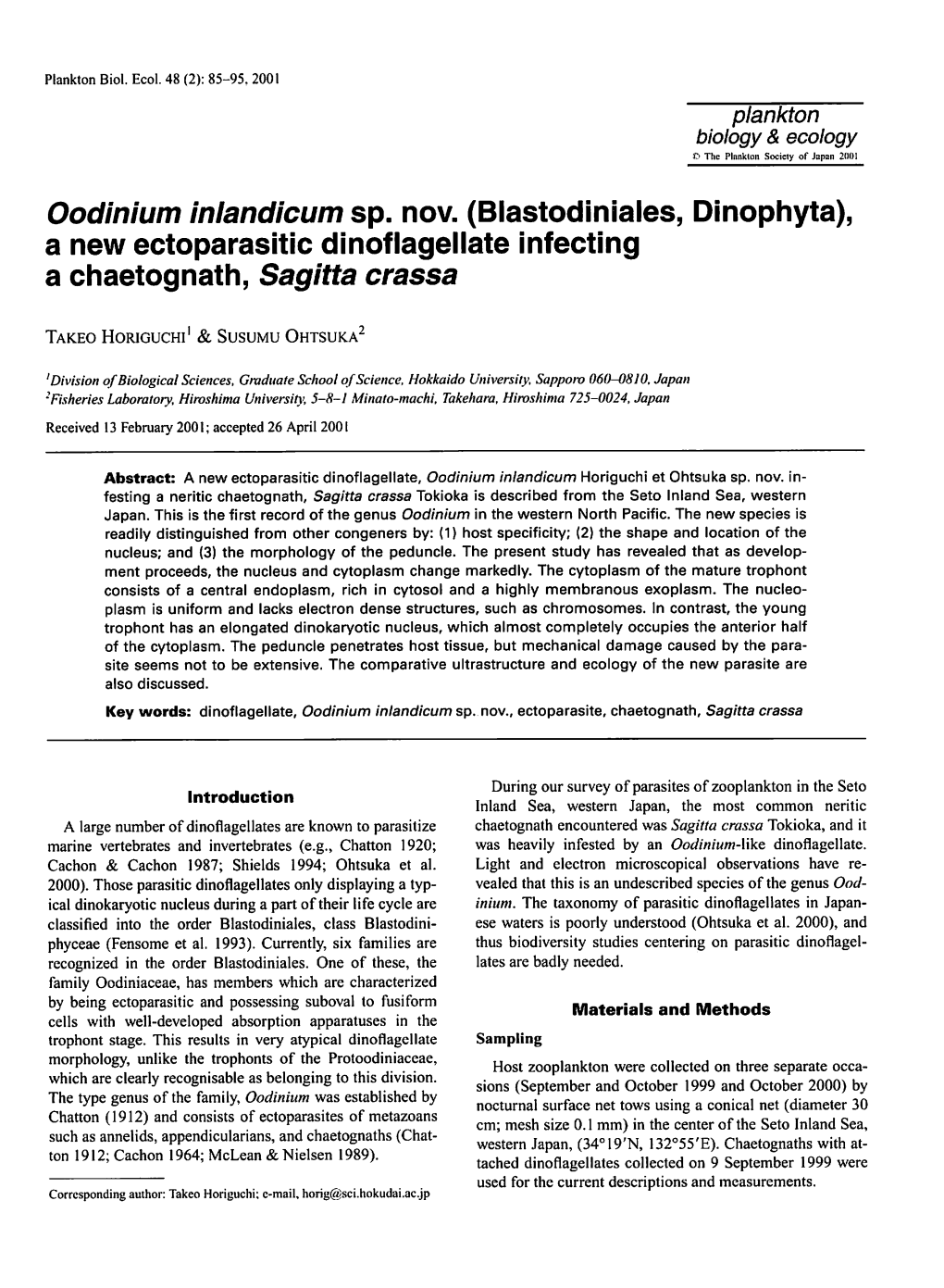 Oodinium Inlandicum Sp. Nov. (Blastodiniales, Dinophyta), a New Ectoparasitic Dinoflagellate Infecting a Chaetognath, Sagitta Crassa