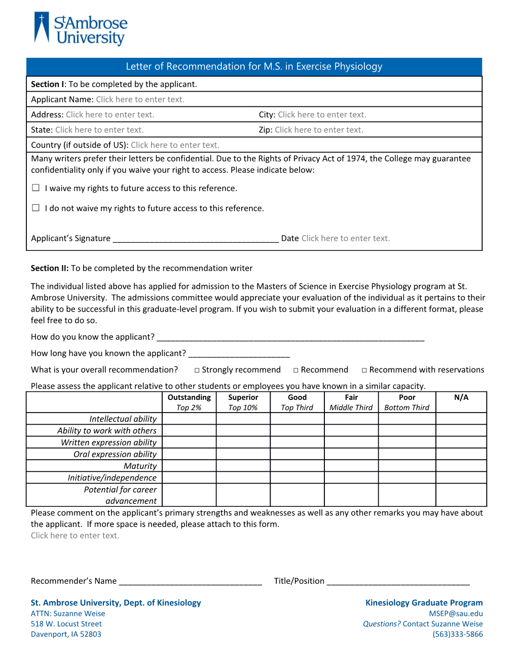 Letter of Recommendation - SAU MSEP