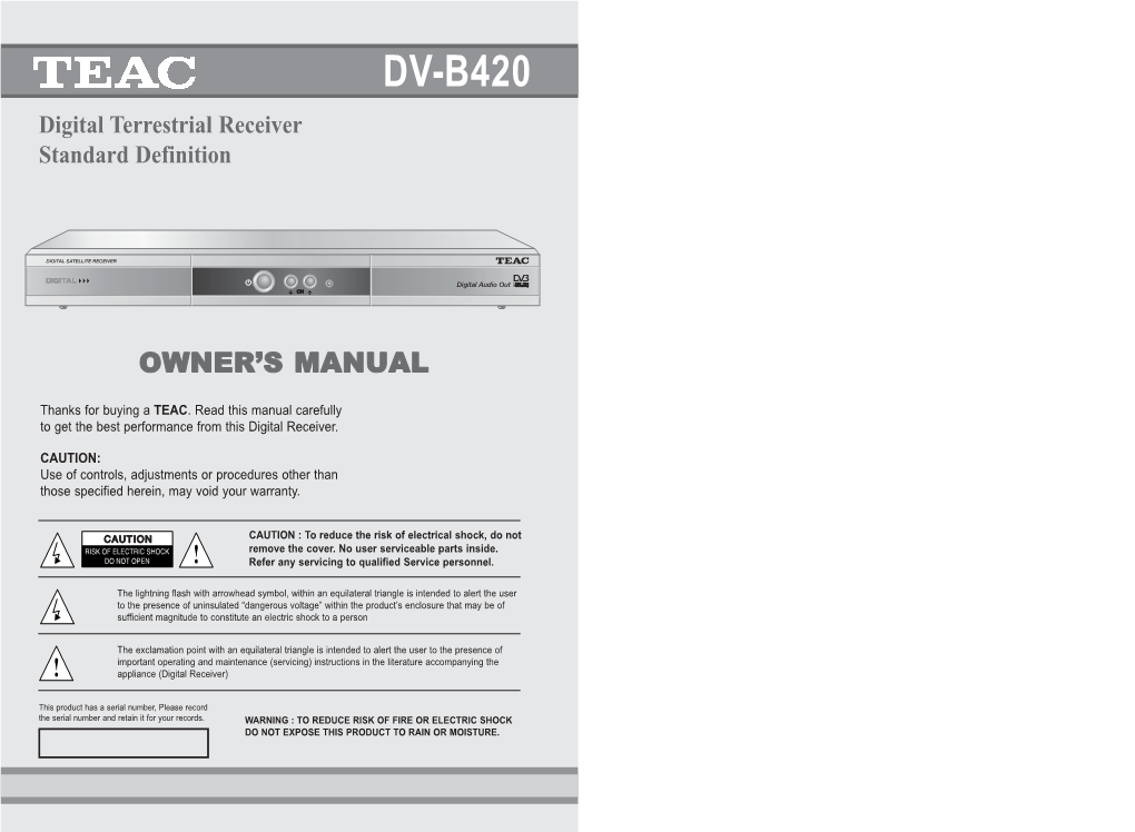 DV-B420 Digital Terrestrial Receiver Standard Definition