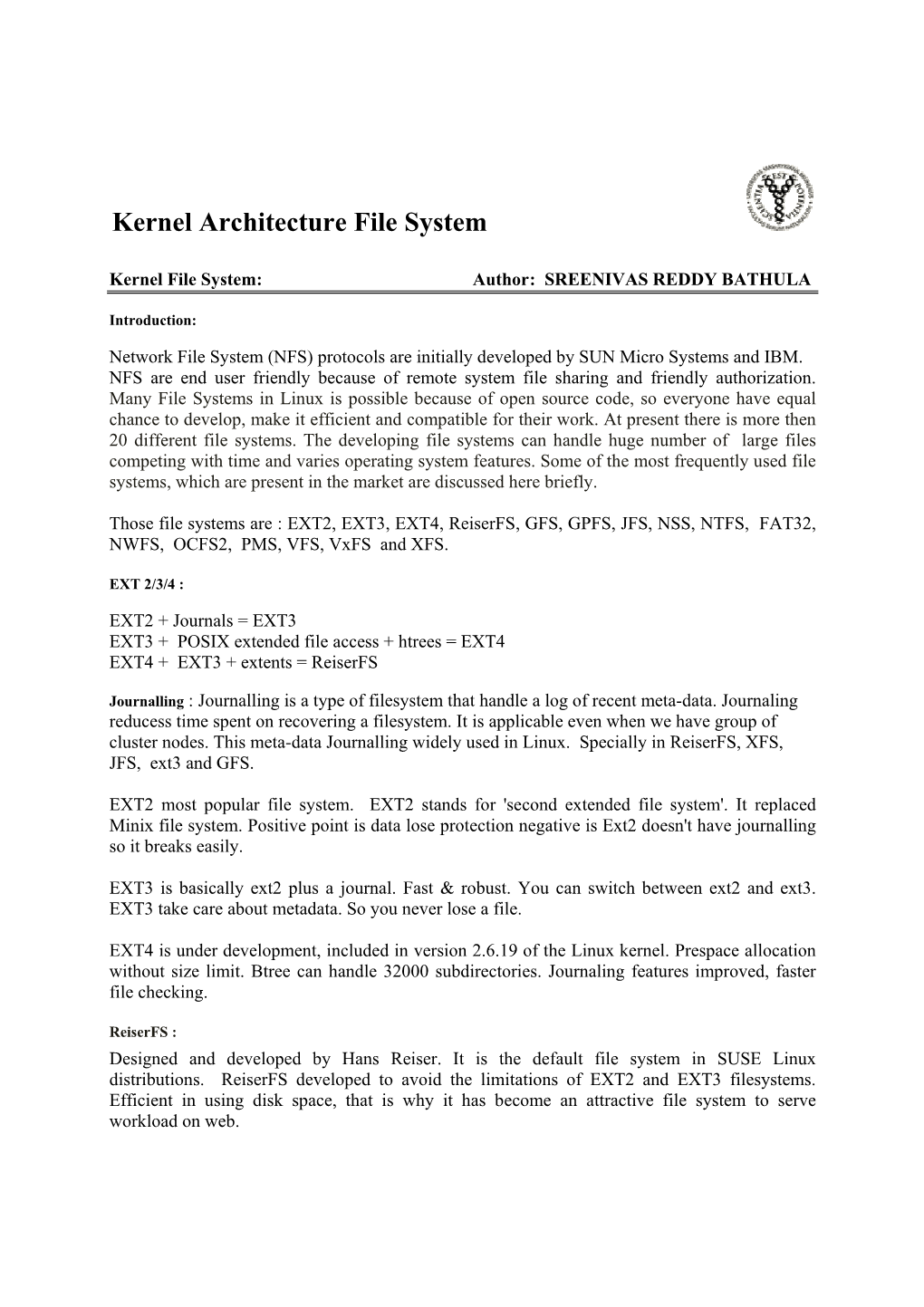 Kernel Architecture File System