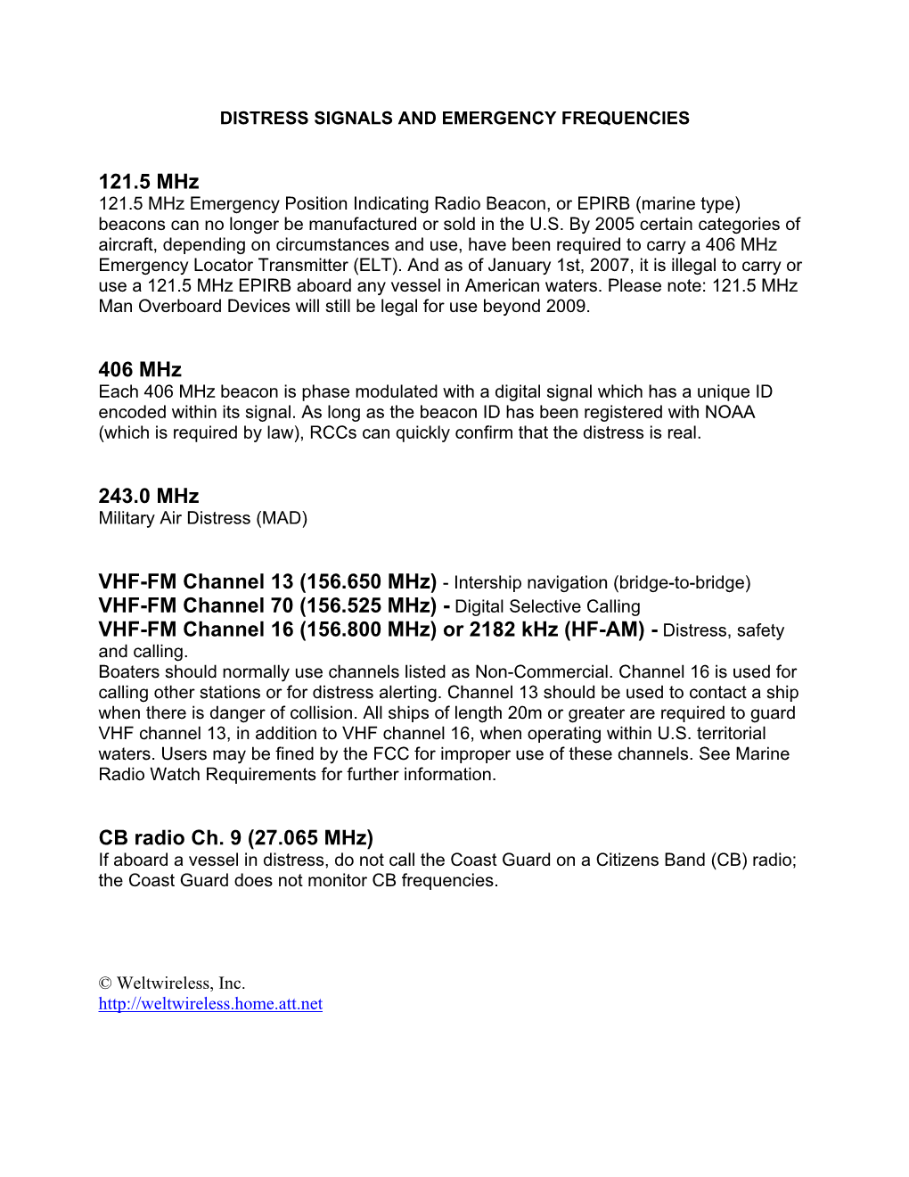 Digital Selective Calling VHF-FM Channel 16 (156.800 Mhz) Or 2182 Khz (HF-AM) - Distress, Safety and Calling