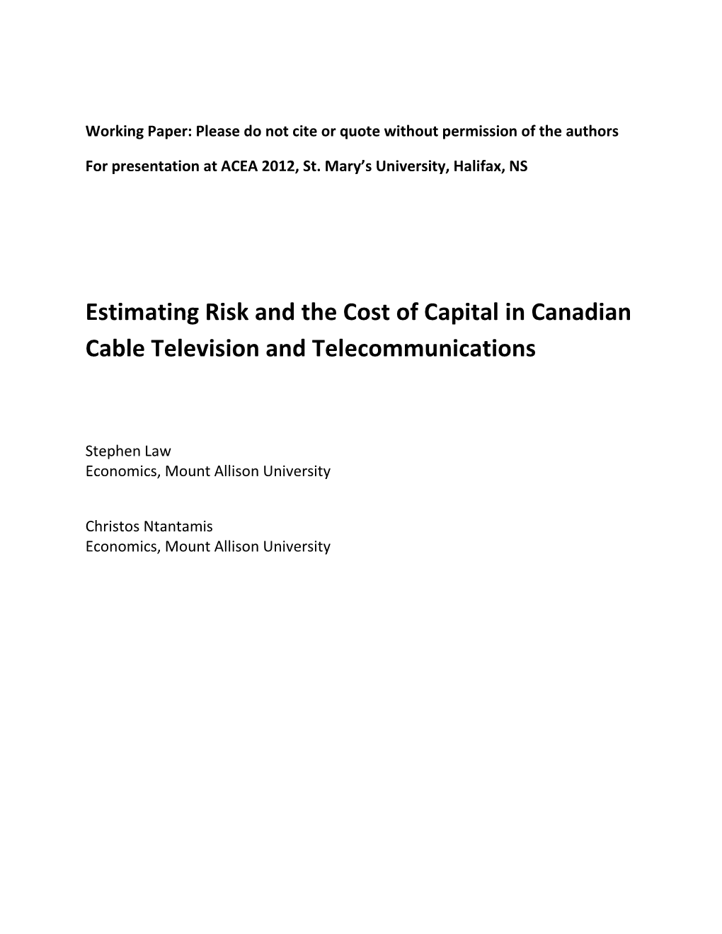 Estimating Risk and the Cost of Capital in Canadian