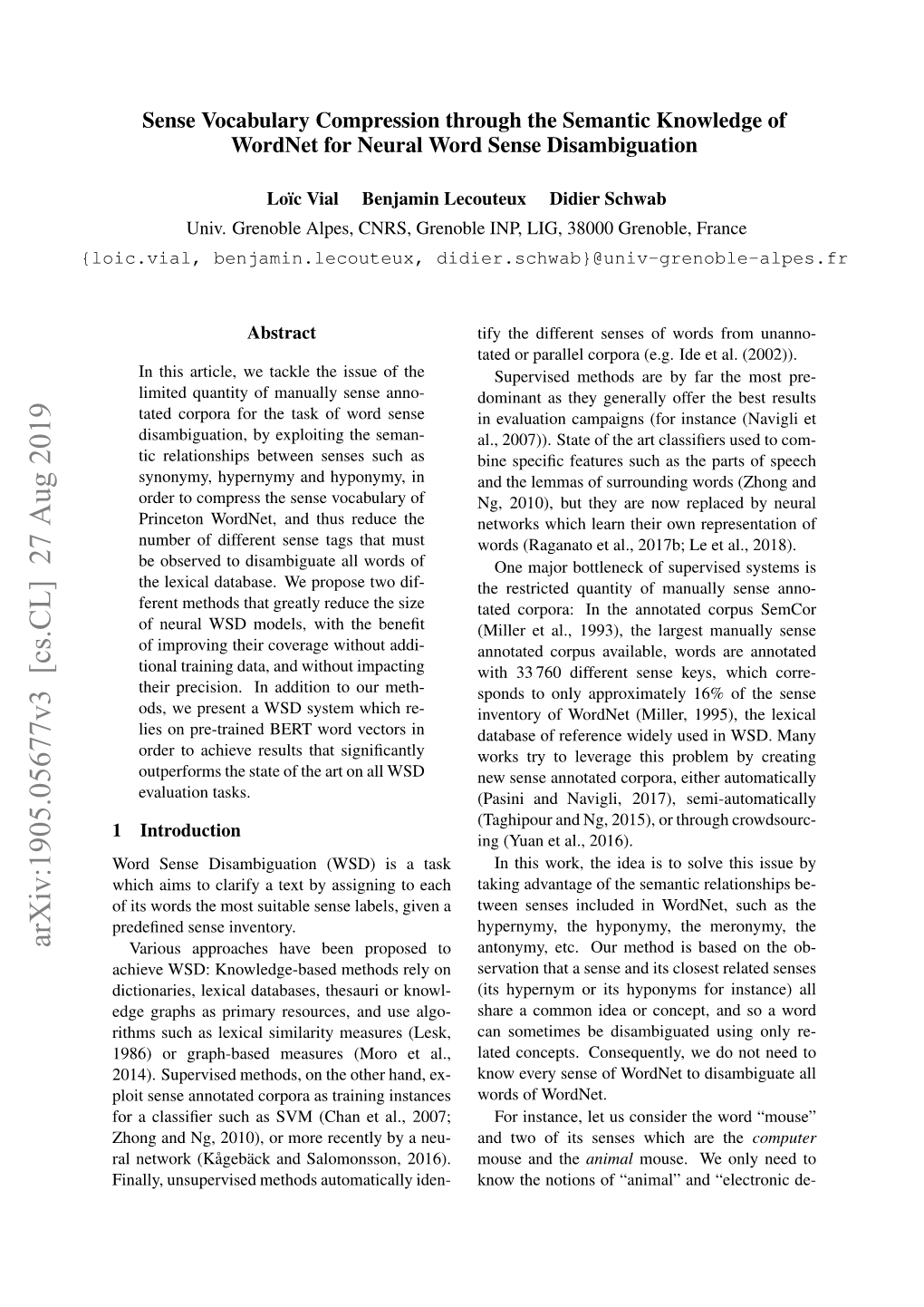 Arxiv:1905.05677V3 [Cs.CL] 27 Aug 2019 Various Approaches Have Been Proposed to Antonymy, Etc