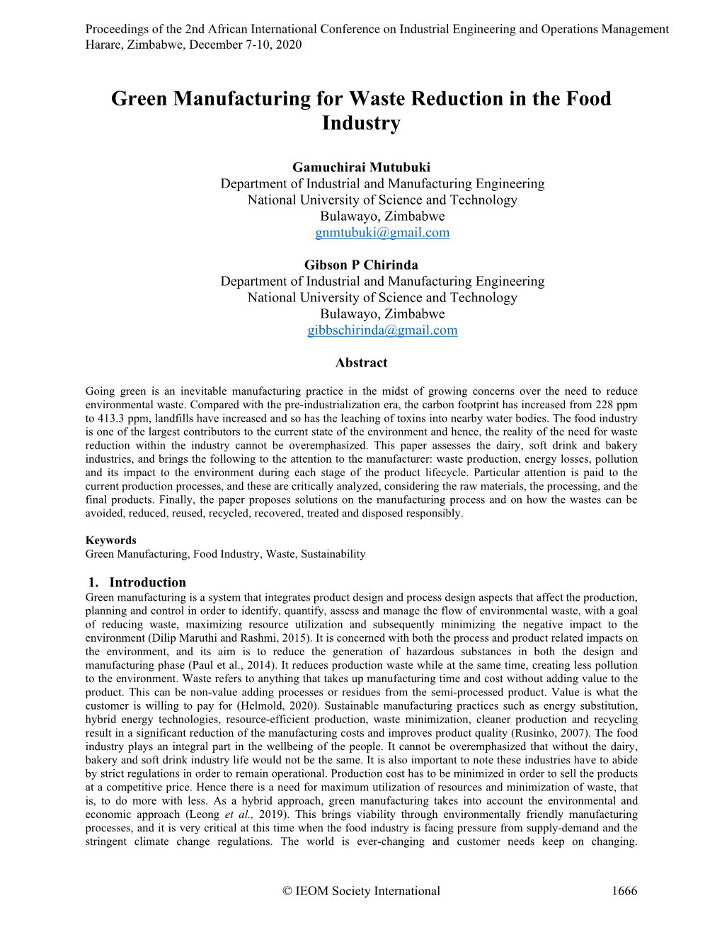 Green Manufacturing for Waste Reduction in the Food Industry