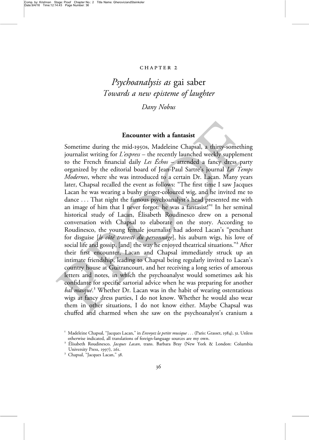 Psychoanalysis As Gai Saber Towards a New Episteme of Laughter Dany Nobus