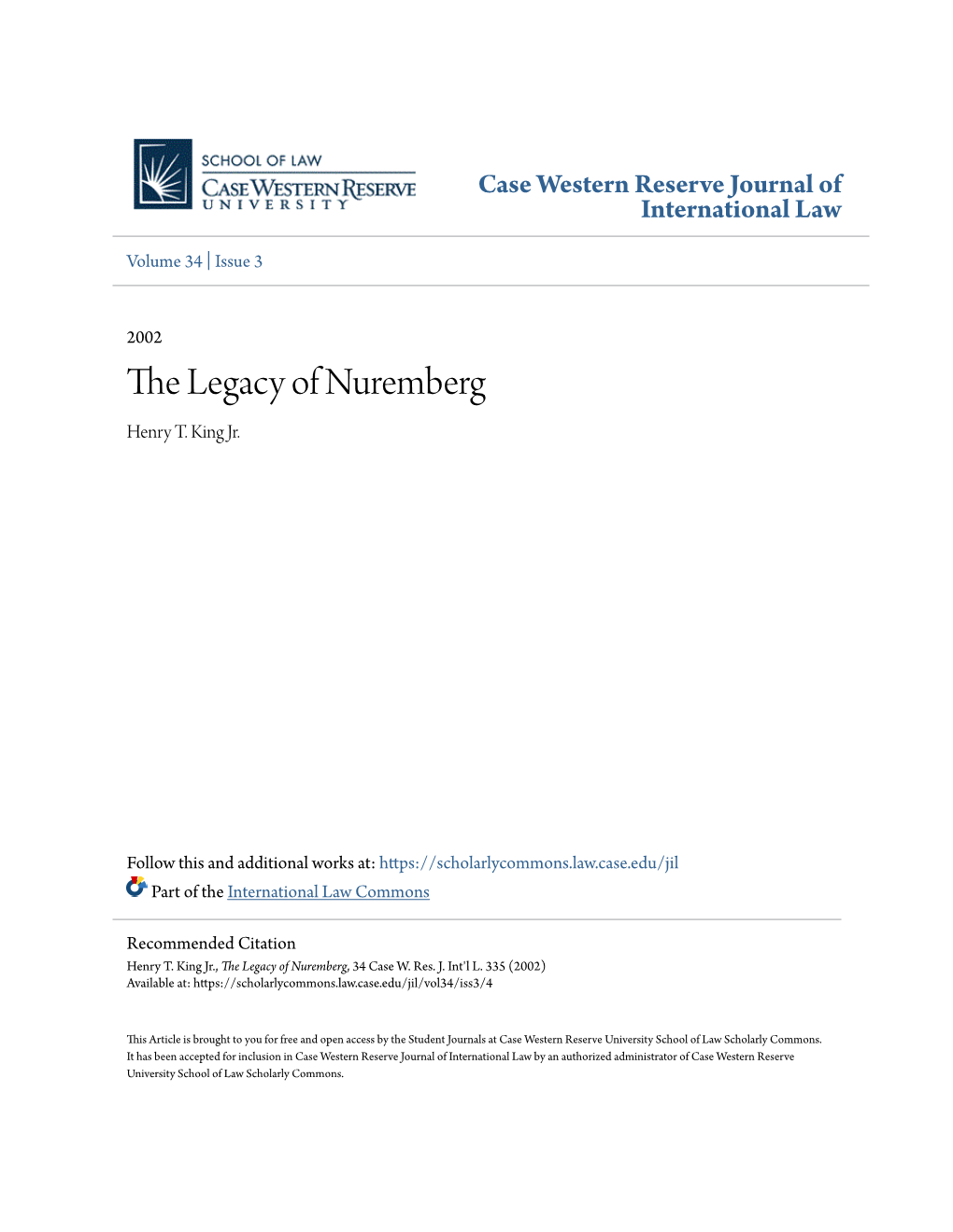 The Legacy of Nuremberg Henry T