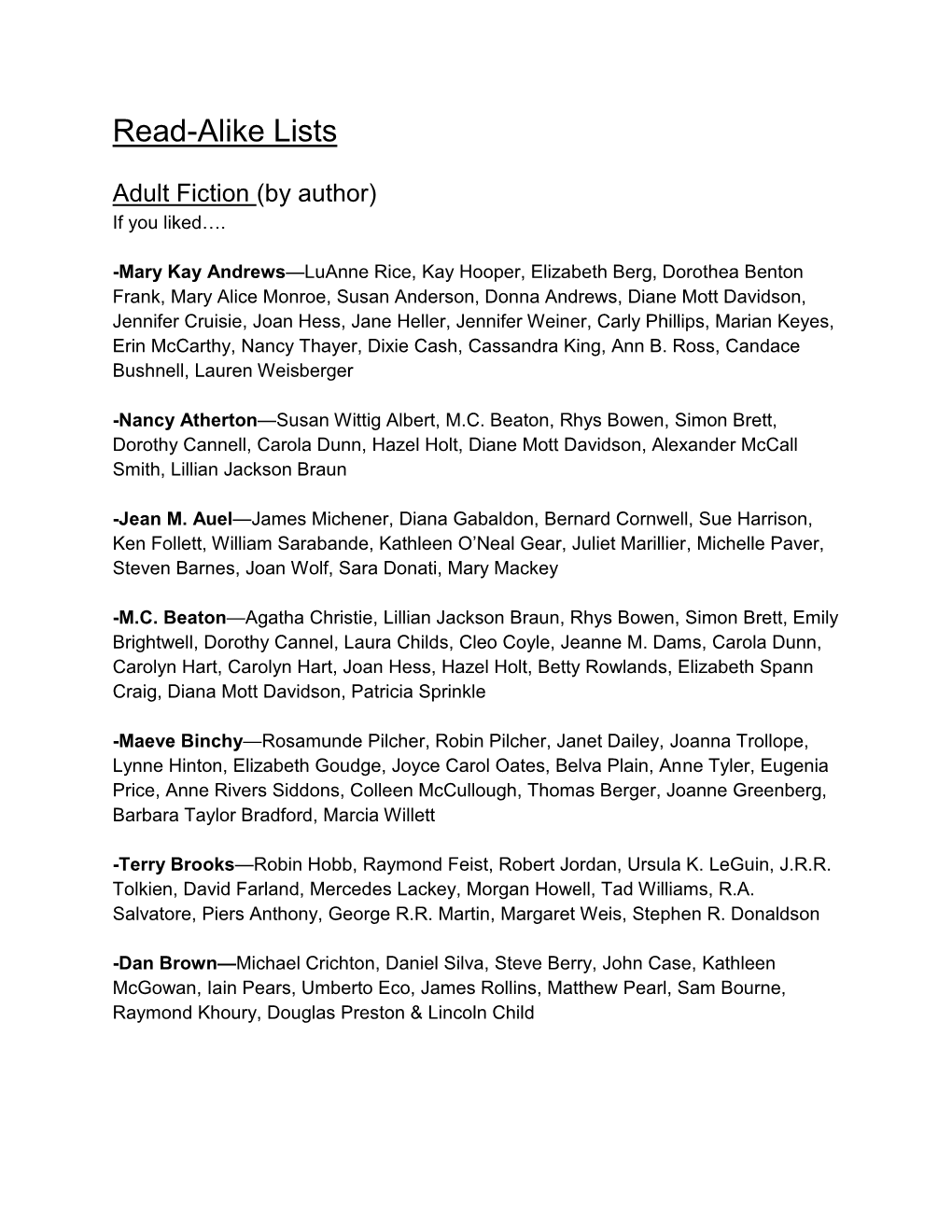 Read-Alike Lists