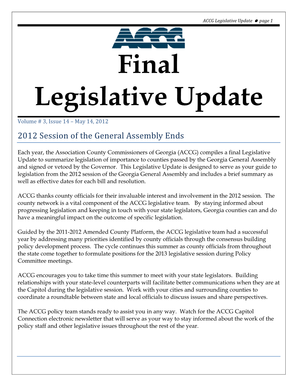 2012 Final Legislative Update