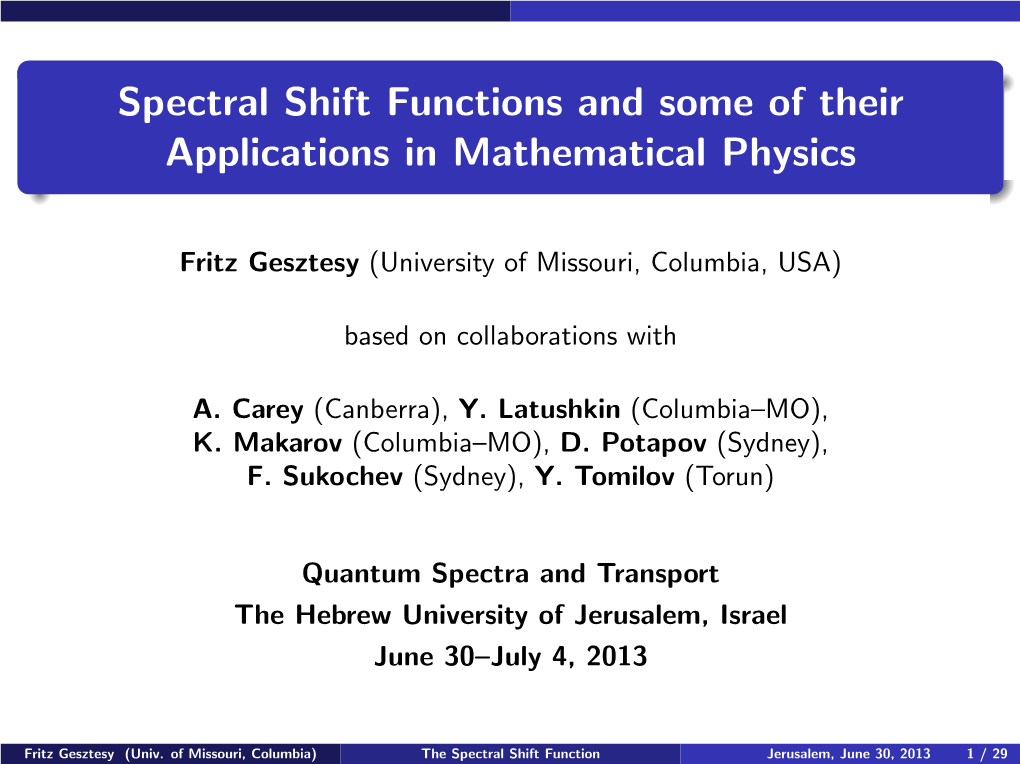Spectral Shift Functions and Some of Their Applications in Mathematical Physics