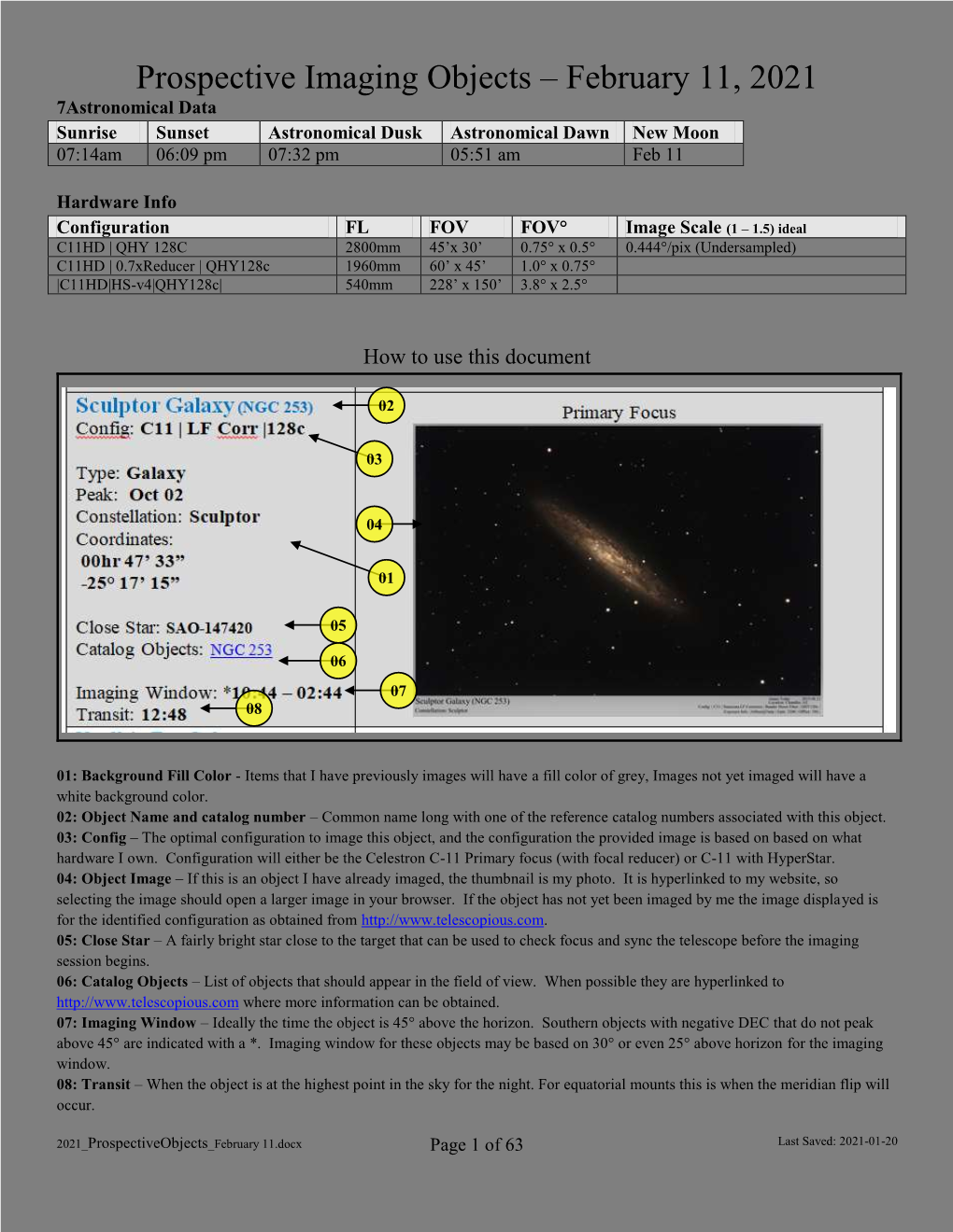 Prospective Imaging Objects – February 11, 2021