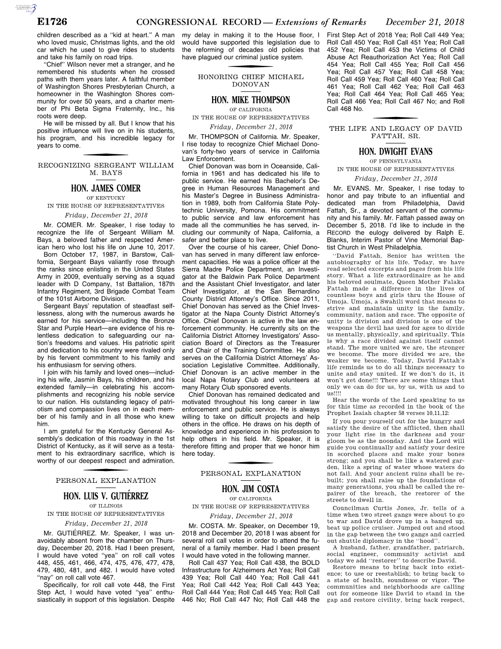 CONGRESSIONAL RECORD— Extensions of Remarks E1726 HON. JAMES COMER HON. LUIS V. GUTIÉRREZ HON. MIKE THOMPSON HON. JIM COSTA H