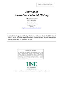 Journal of Australian Colonial History a Refereed Journal ISSN 1441-0370