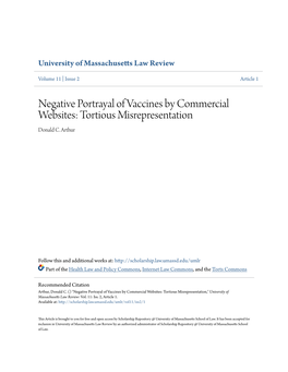 Negative Portrayal of Vaccines by Commercial Websites: Tortious Misrepresentation Donald C