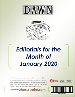 Editorials for the Month of January 2020