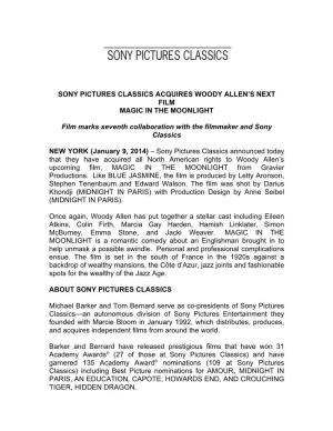 Sony Pictures Classics Acquires Woody Allen's Next Film Magic In