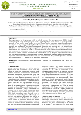 Fast Fourier Transform (Fft) Based Electrogastrogram (Egg) Analysis Under Water Load Test (Wlt)