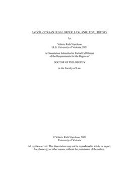 Ayook: Gitksan Legal Order, Law, and Legal Theory