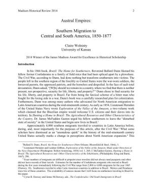 Southern Migration to Central and South America, 1850-1877