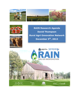 RAIN Research Agenda David Thompson Rural