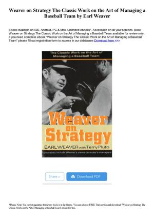 Weaver on Strategy the Classic Work on the Art of Managing a Baseball Team by Earl Weaver