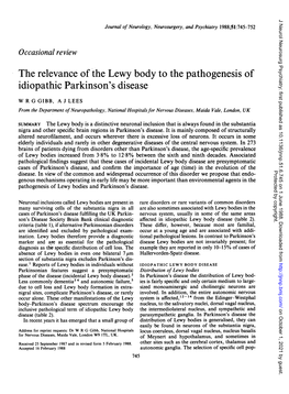 The Relevance of the Lewy Body to the Pathogenesis of Idiopathic Parkinson's Disease