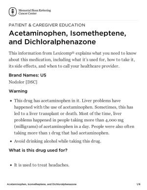 Acetaminophen, Isometheptene, and Dichloralphenazone
