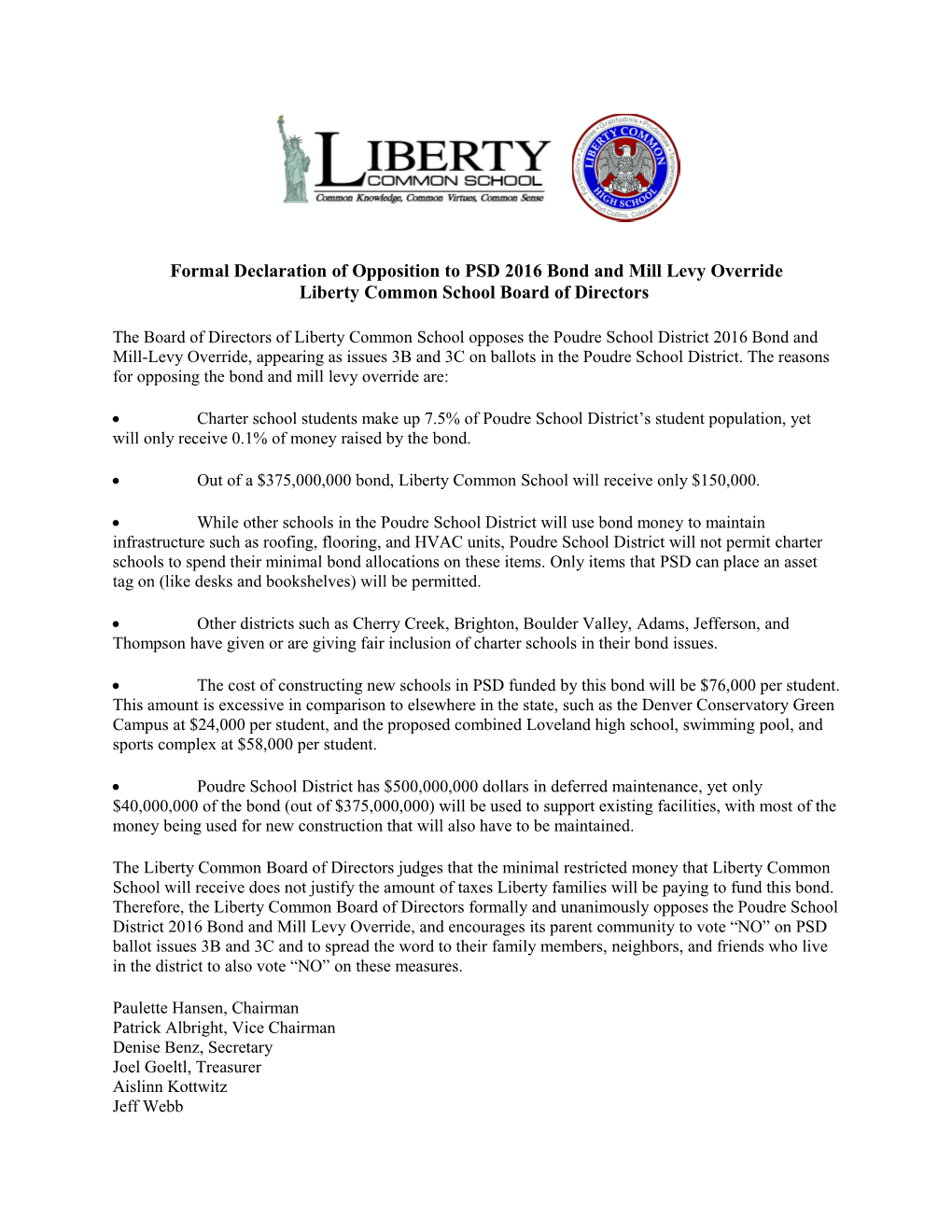 Liberty Common School Board of Directors