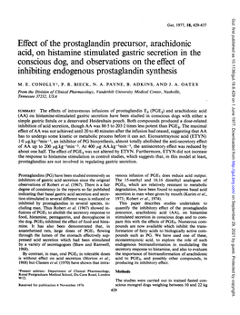 Effect of the Prostaglandin Precursor, Arachidonic Acid, on Histamine