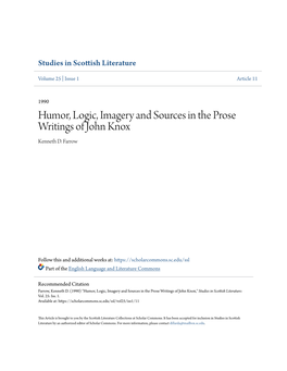 Humor, Logic, Imagery and Sources in the Prose Writings of John Knox Kenneth D