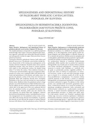 Podgrad, Sw Slovenia Speleogeneza in Sedimentaci