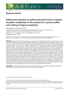 Differential Selection on Pollen and Pistil Traits in Relation to Pollen Competition in the Context of a Sexual Conflict Over Ti