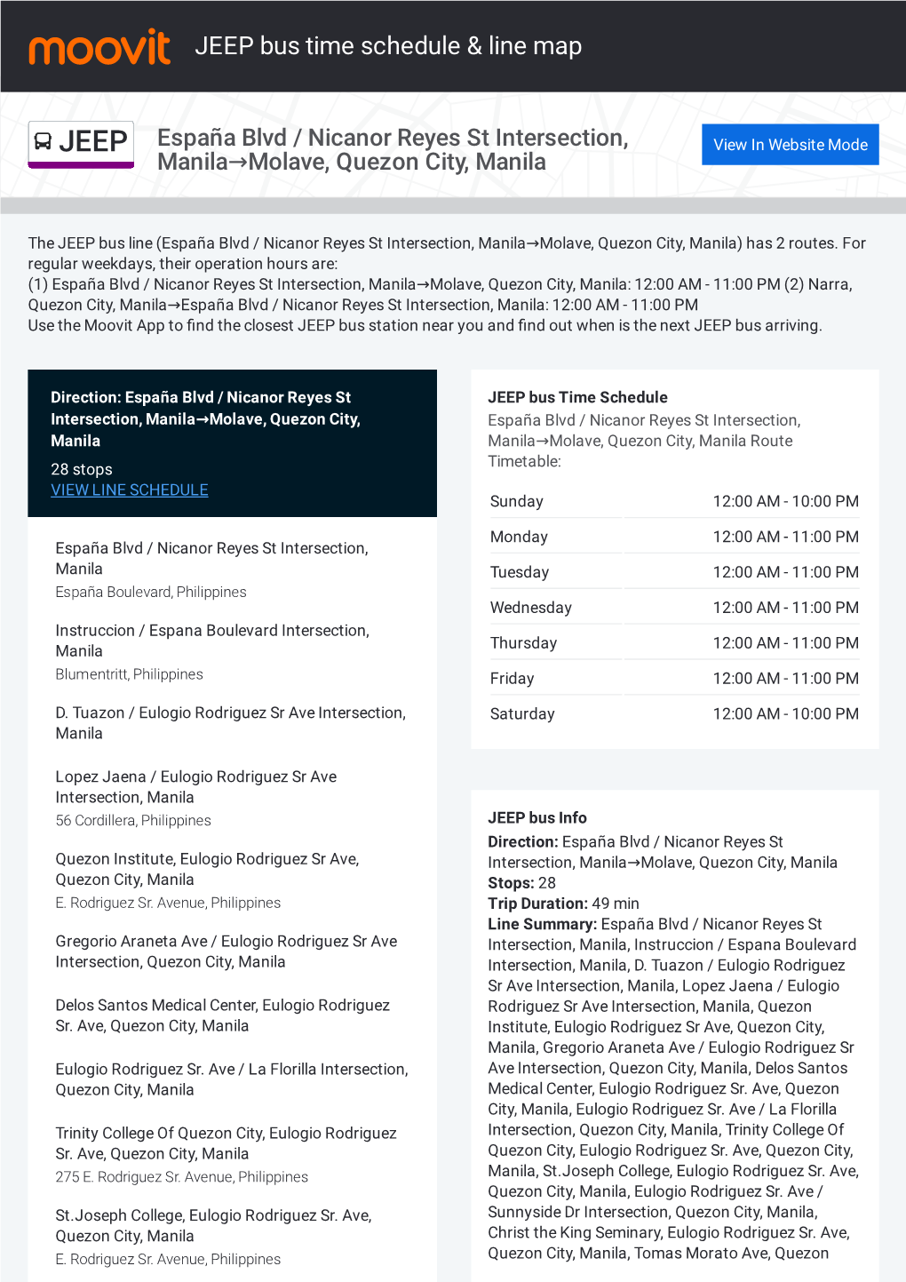 JEEP Bus Time Schedule & Line Route