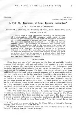 A SCF MO Treatment of Some Tropone Derivatives* M